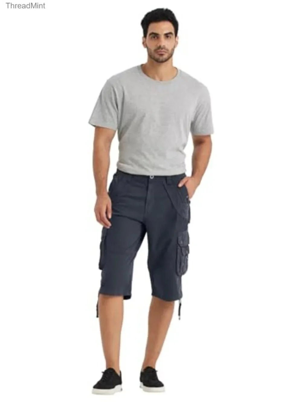 Men's Cargo Shorts 8 Pockets Twill Cotton Below Knee Loose Fit Adjustable